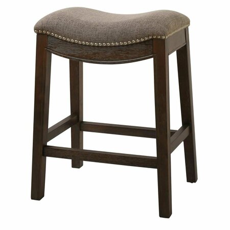 HOMEROOTS Counter Height Saddle Style Counter Stool with Taupe Fabric  25.7 x 14.2 x 19.7 in. 380056